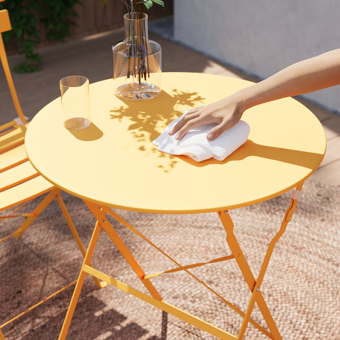 Lausaint Bistro Folding Three-Piece Set Yellow Patio Seating Package
