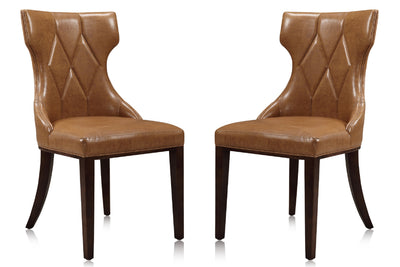 Manhattan Comfort Set of 2 Reine Faux Leather Dining Chairs - Saddle & Walnut|Ensemble 2 chaises de salle à manger Reine de Manhattan Comfort en similicuir - brun clair et noyer