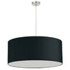 Dainolite 1 Light Drum Pendant 28" Dia Satin Chrome Finish Black Shade No Bottom Diffuser Lamp|Luminaire suspendu de Dainolite de 28 po de diamètre avec abat-jour cylindrique noir sans fond qui diffuse la lumière, fini chromé satiné et 1 ampoule