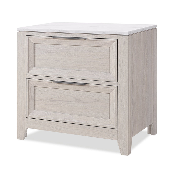 Elana Bedside 2-Drawer Nightstand with Real Marble Top - Beige