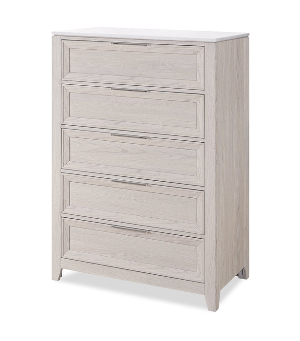 Elana Bedroom Chest of Drawers, 5-Drawer 38”W x 55”H with Real Marble Top – Beige