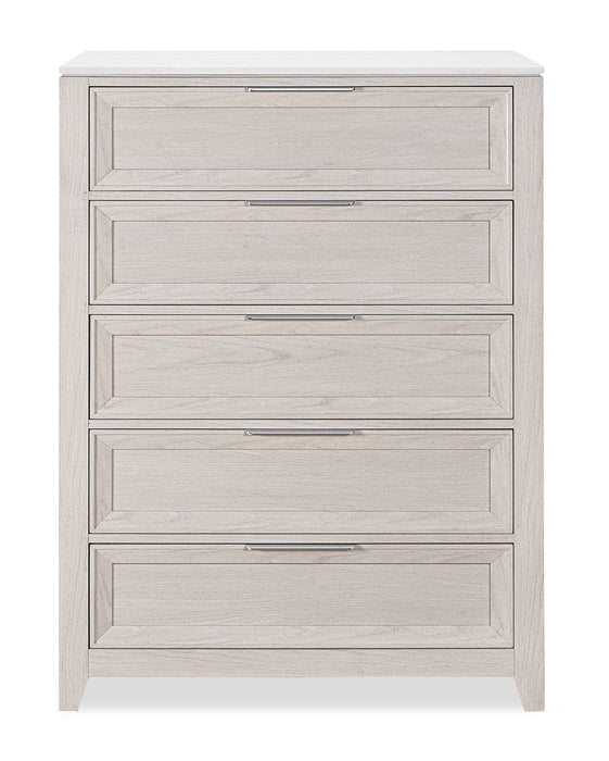 Elana Bedroom Chest of Drawers, 5-Drawer 38”W x 55”H with Real Marble Top – Beige