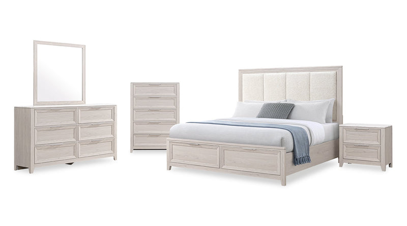 Elana Storage Bed with Upholstered Headboard, Beige – Queen Size