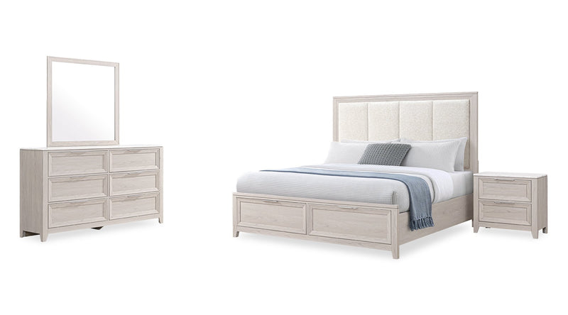 Elana 6pc Bedroom Set with Storage Bed, Dresser, Mirror & Nightstand, Beige – Queen Size