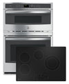 GE Profile 30\" 4-Element Electric Cooktop and 6.7 Cu. Ft. Electric Wall Oven – Black and Stainless Steel 