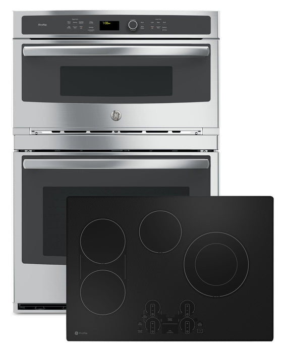 GE Profile 30\" 4-Element Electric Cooktop and 6.7 Cu. Ft. Electric Wall Oven – Black and Stainless Steel 