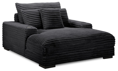Alto 58" Ultra Plush Faux Fur Fabric Chaise Lounge with Dual Cupholders and USB Port - Ebony | Fauteuil long Alto de 58 po en tissu de fausse fourrure très douce avec deux porte-gobelets et port USB - ebony