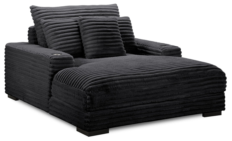 Alto 58\" Ultra Plush Faux Fur Fabric Chaise Lounge with Dual Cupholders and USB Port - Ebony