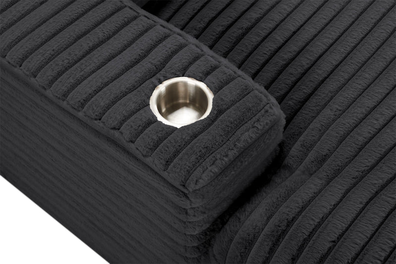 Alto 58\" Ultra Plush Faux Fur Fabric Chaise Lounge with Dual Cupholders and USB Port - Ebony