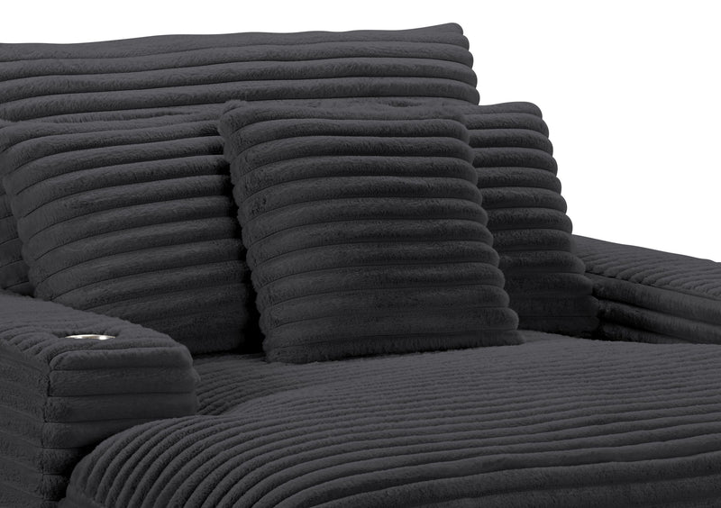 Alto 58\" Ultra Plush Faux Fur Fabric Chaise Lounge with Dual Cupholders and USB Port - Ebony