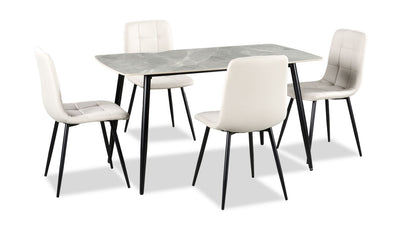 Arlo 5pc Dining Set with Table & 4 Grey Chairs, Sintered Stone & Metal, 55"W - Grey/Black | Ensemble de salle à manger Arlo 5 pièces en pierre frittée et métal avec table de 55 po (L) et 4 chaises grises - gris et noir
