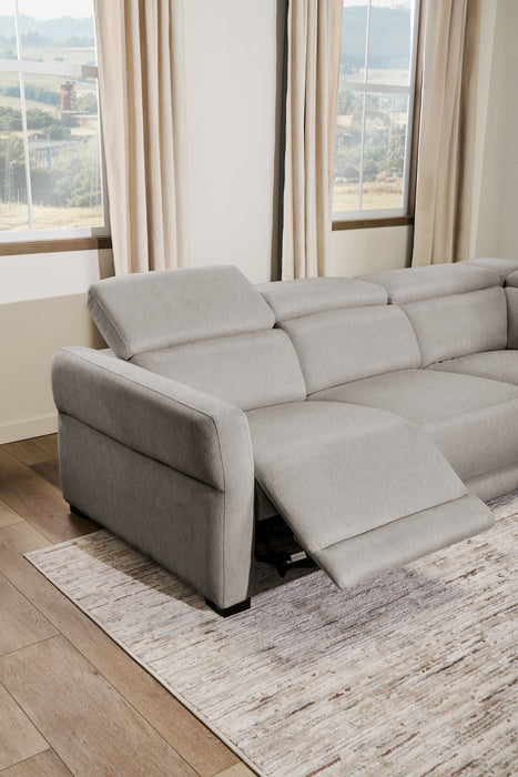 Cindy Crawford Home Aspen 5-Piece Power Reclining Sectional with Adjustable Headrests and USB Port - Silver
