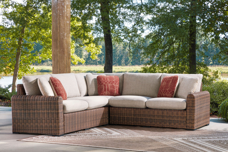 Banff Outdoor Patio RAF/LAF Loveseats, Set of 2 - Resin Wicker & Nuvella Fabric - Brown/Beige