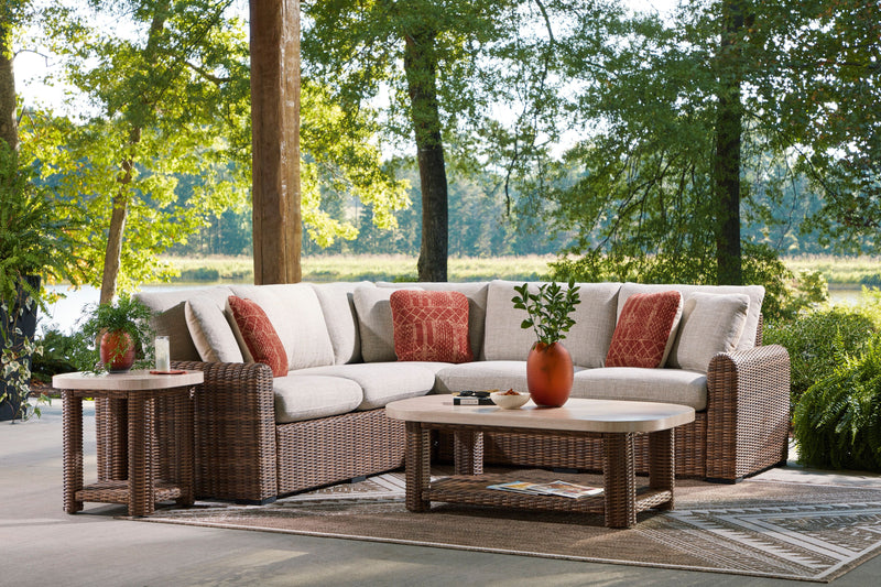 Banff Outdoor Patio RAF/LAF Loveseats, Set of 2 - Resin Wicker & Nuvella Fabric - Brown/Beige