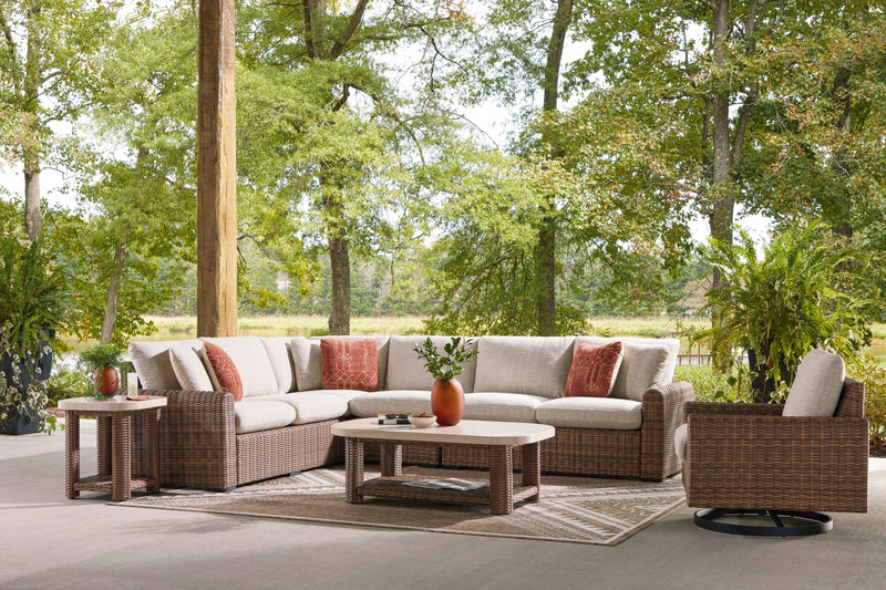 Banff Outdoor Patio RAF/LAF Loveseats, Set of 2 - Resin Wicker & Nuvella Fabric - Brown/Beige