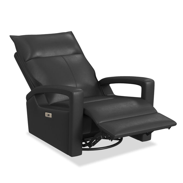 Carlos 31\" Top-Grain Genuine Leather Power Reclining Chair with Glider and Swivel –  Grey