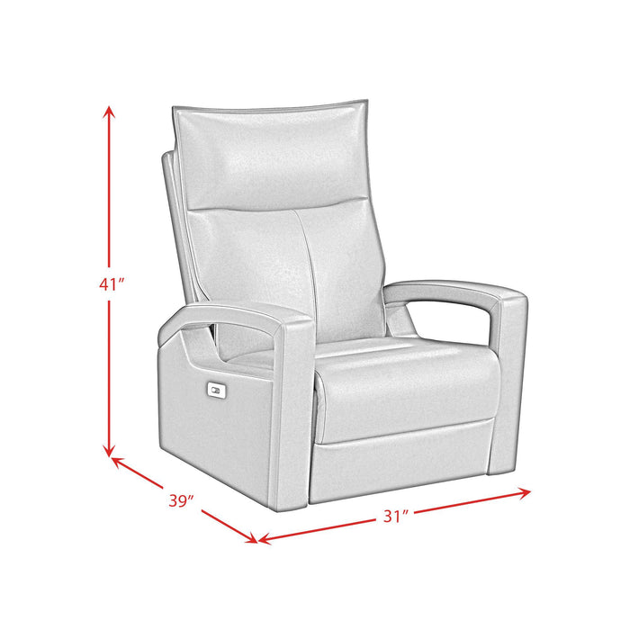 Carlos 31\" Top-Grain Genuine Leather Power Reclining Chair with Glider and Swivel –  Grey