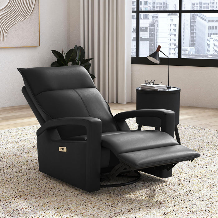 Carlos 31\" Top-Grain Genuine Leather Power Reclining Chair with Glider and Swivel –  Grey