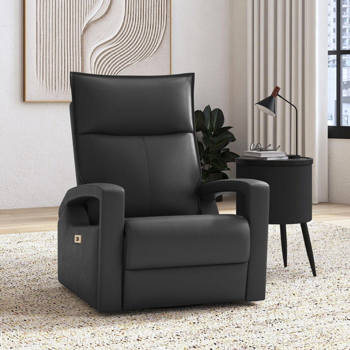 Carlos 31\" Top-Grain Genuine Leather Power Reclining Chair with Glider and Swivel –  Grey