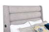 Jade Upholstered Platform Bed with USB Ports in Grey Fabric - Queen Size | Base de lit plateforme rembourrée Jade en tissu gris avec ports USB - format grand lit