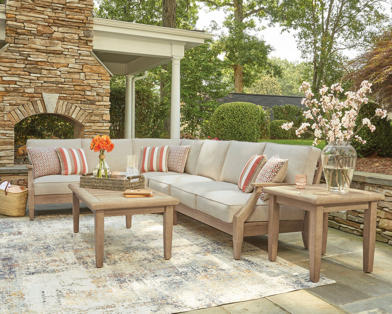 Juno Outdoor Patio Armless Chair - Eucalyptus Wood & Nuvella Fabric, Weather Resistant - Natural/Beige