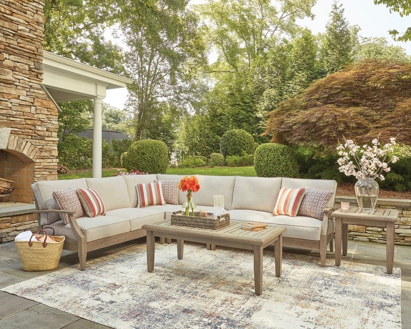 Juno Outdoor Patio Armless Chair - Eucalyptus Wood & Nuvella Fabric, Weather Resistant - Natural/Beige