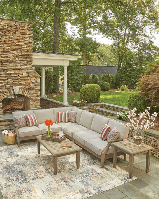 Juno Outdoor Patio Armless Chair - Eucalyptus Wood & Nuvella Fabric, Weather Resistant - Natural/Beige