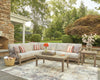 Juno Outdoor Patio Loveseats - Set of 2, Eucalyptus Wood & Nuvella Fabric - Natural/Beige | Causeuses Juno pour la terrasse à l’extérieur - ensemble de 2, eucalyptus et tissu Nuvella - naturelles et beige
