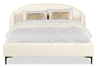Luna Upholstered Wingback Bed in Taupe Fabric - Queen Size | Lit rembourré à oreilles Luna en tissu taupe - format grand lit