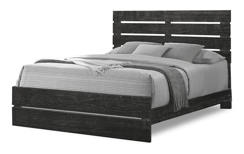 Soren Panel Bed with Slat Headboard & Frame, Graphite Grey - Queen Size