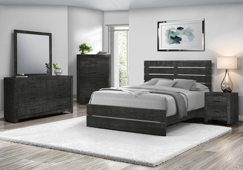 Soren Panel Bed with Slat Headboard & Frame, Graphite Grey - Queen Size