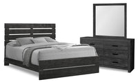 Soren 5pc Bedroom Set with Slat Panel Bed, Dresser & Mirror, Graphite Grey - Queen Size