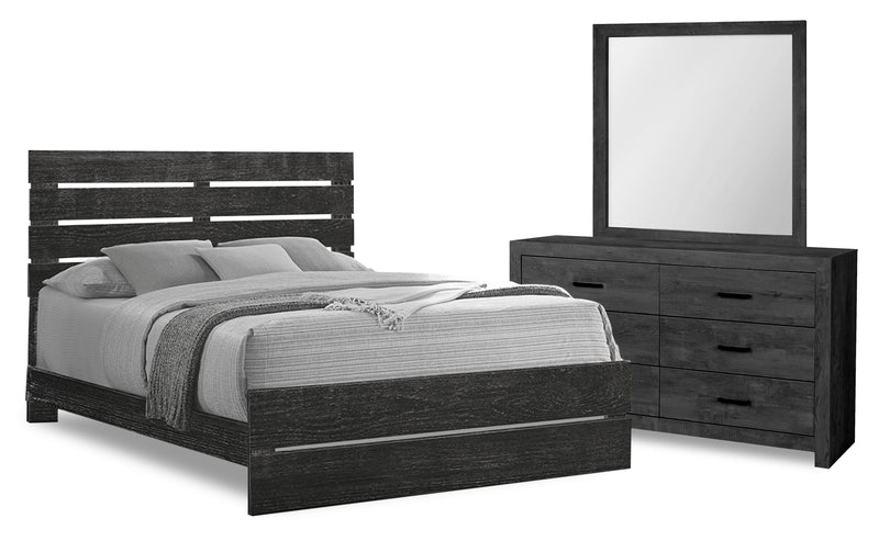 Soren 5pc Bedroom Set with Slat Panel Bed, Dresser & Mirror, Graphite Grey - Queen Size