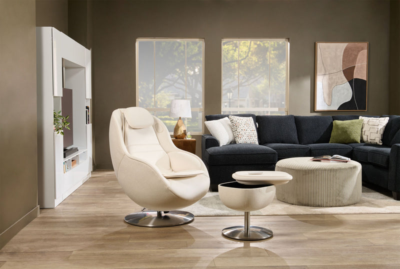 LG 29.6\" Leather-Look Fabric Reclining Massage Chair with Matching Ottoman - Beige