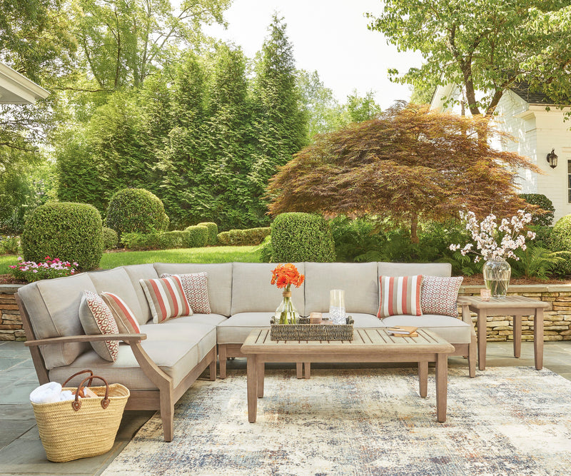 Juno Outdoor Patio Armless Chair - Eucalyptus Wood & Nuvella Fabric, Weather Resistant - Natural/Beige