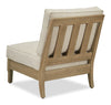 Juno Outdoor Patio Armless Chair - Eucalyptus Wood & Nuvella Fabric, Weather Resistant - Natural/Beige | Fauteuil sans accoudoirs Juno pour la terrasse à l’extérieur - eucalyptus et tissu Nuvella, résistant aux intempéries - naturel et beige