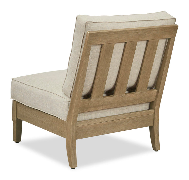 Juno Outdoor Patio Armless Chair - Eucalyptus Wood & Nuvella Fabric, Weather Resistant - Natural/Beige