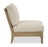 Juno Outdoor Patio Armless Chair - Eucalyptus Wood & Nuvella Fabric, Weather Resistant - Natural/Beige | Fauteuil sans accoudoirs Juno pour la terrasse à l’extérieur - eucalyptus et tissu Nuvella, résistant aux intempéries - naturel et beige