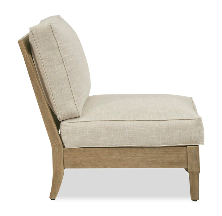 Juno Outdoor Patio Armless Chair - Eucalyptus Wood & Nuvella Fabric, Weather Resistant - Natural/Beige