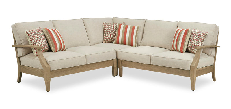 Juno Outdoor Patio Loveseats - Set of 2, Eucalyptus Wood & Nuvella Fabric - Natural/Beige