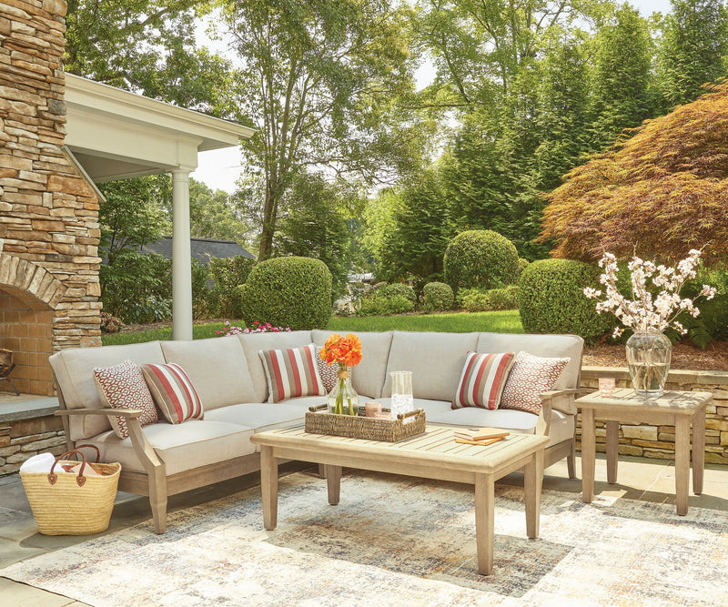 Juno Outdoor Patio Loveseats - Set of 2, Eucalyptus Wood & Nuvella Fabric - Natural/Beige