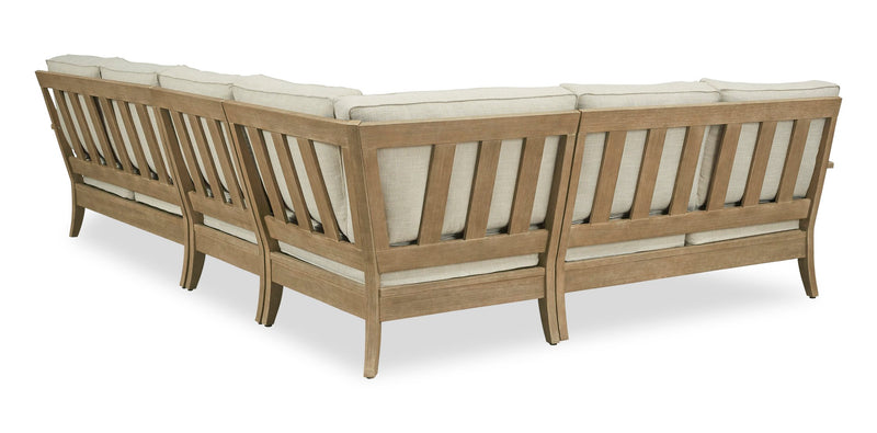 Juno Outdoor Patio Loveseats - Set of 2, Eucalyptus Wood & Nuvella Fabric - Natural/Beige