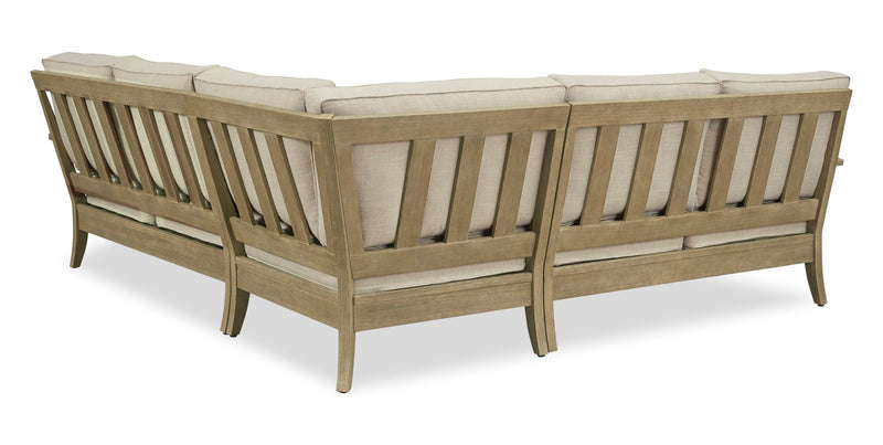Juno Outdoor Patio Loveseats - Set of 2, Eucalyptus Wood & Nuvella Fabric - Natural/Beige