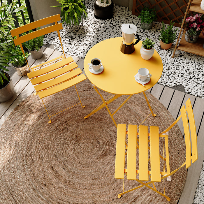 Lausaint Bistro Folding Three-Piece Set Yellow Patio Seating Package