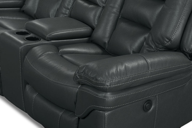 Leo 6-Piece Leather-Look Fabric Power Reclining Sectional with Storage Console and Dual Cupholders - Grey