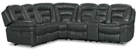 Leo 6-Piece Leather-Look Fabric Power Reclining Sectional with Storage Console and Dual Cupholders - Grey 