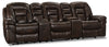 Leo Leath-Aire® Fabric 5-Piece Power Reclining Home Theatre Sectional – Walnut - Contemporary style Sectional in Walnut