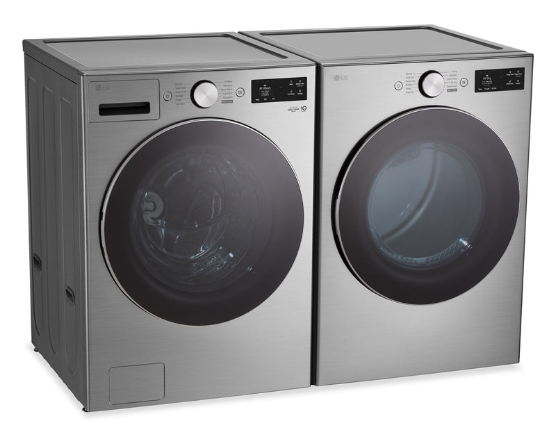 LG 5.8 Cu. Ft. Smart Front-Load Steam Washer and 7.4 Cu. Ft. Front-Load Gas Dryer – Graphite Steel 