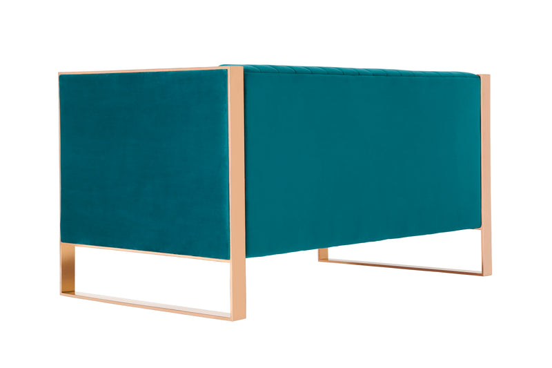 Manhattan Comfort Trillium 57.48\" Velvet Loveseat - Aqua Blue & Gold