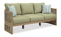 Oasis Outdoor Patio Sofa - Eucalyptus Wood, Rope & Nuvella Fabric, Weather Resistant - Natural/Green 